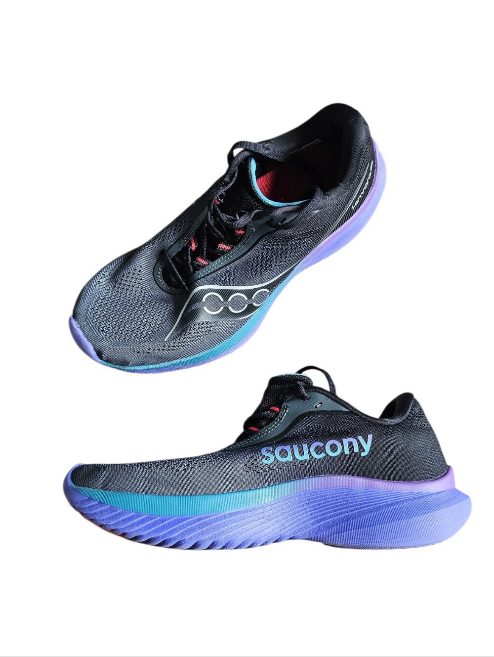 Saucony Kinvara 15 Shadow Storm Black Running Shoes with Teal & Purple Accents